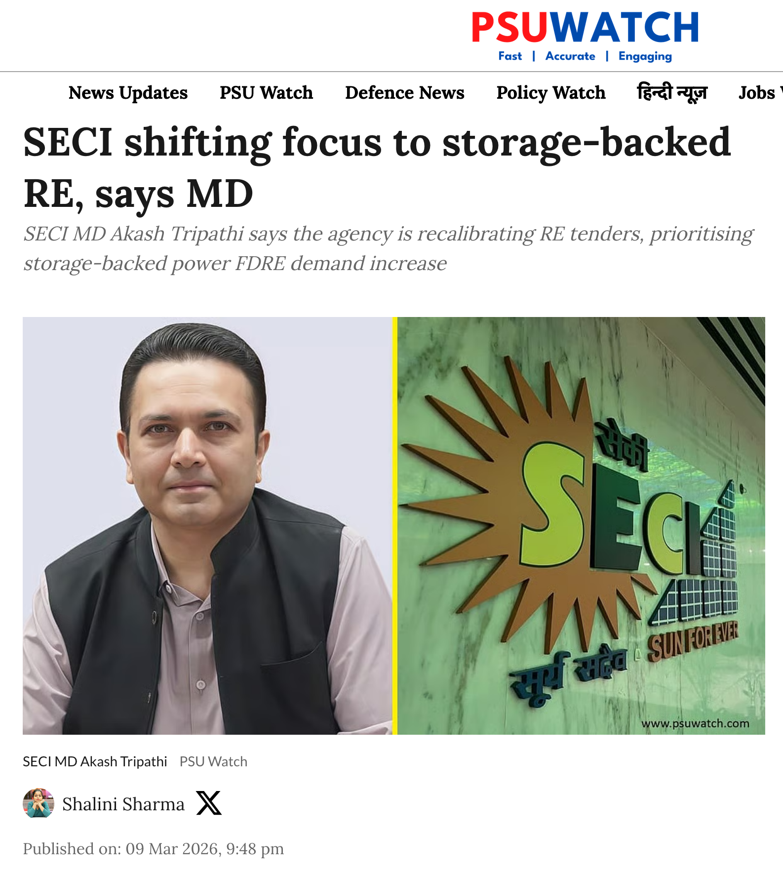 Interview of MD (SECI) with PSU Watch, March 2026